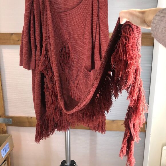 Opening CEREMONY Merino Wool Dark Red Fringe Scarf Short Slv Long Knit Cardigan - Picture 4 of 10